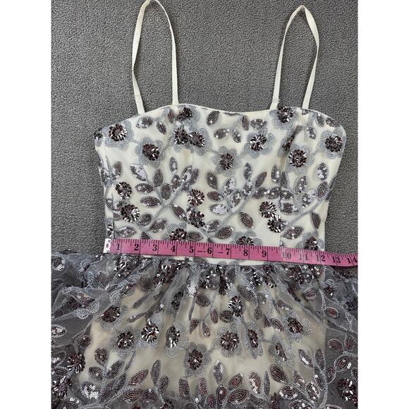 Dress the Population Formal Dress Full Length Tiered Sequin Embroidered Prom XS - Picture 7 of 8